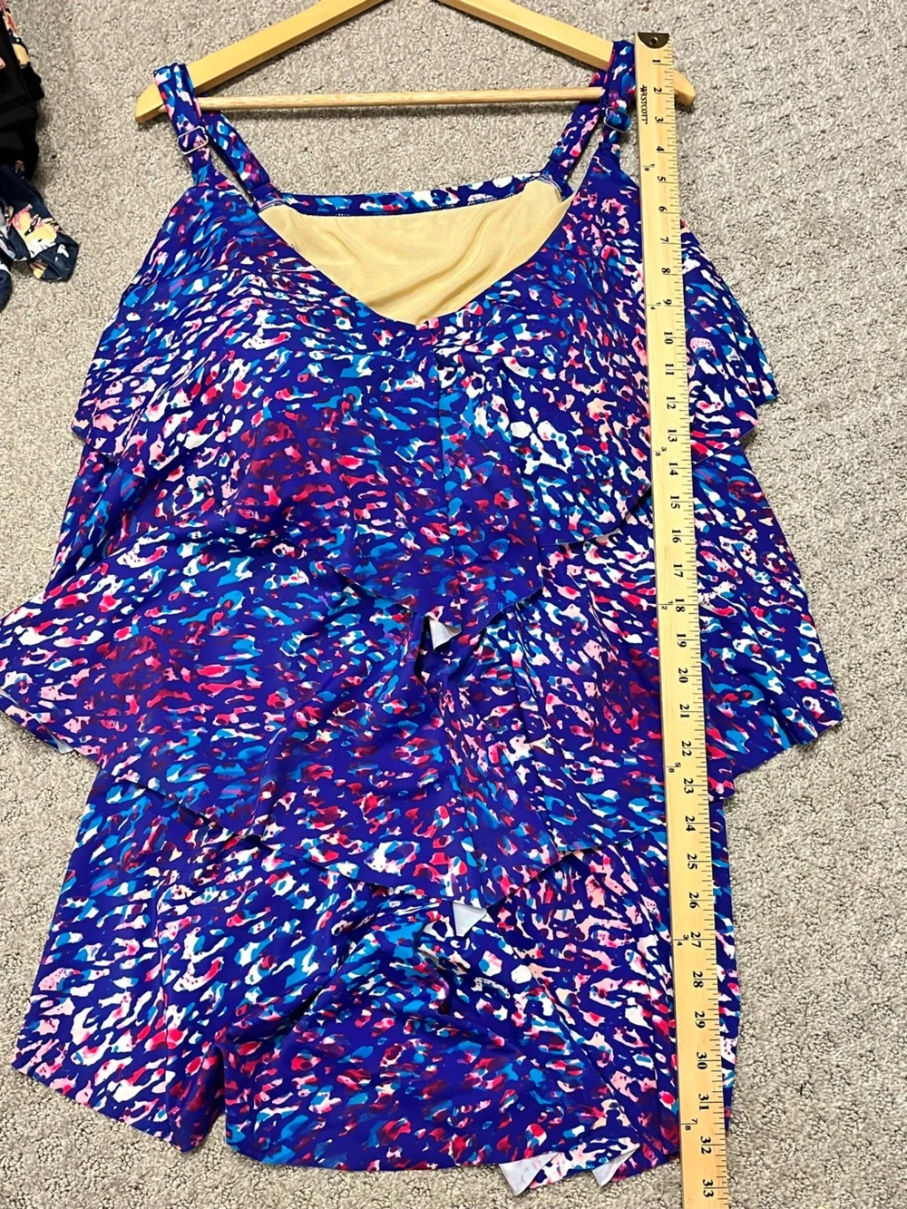 Swimsuits For All Tankini Tank Top Blue Pink Purple  Size 34 Padded Swim EUC
